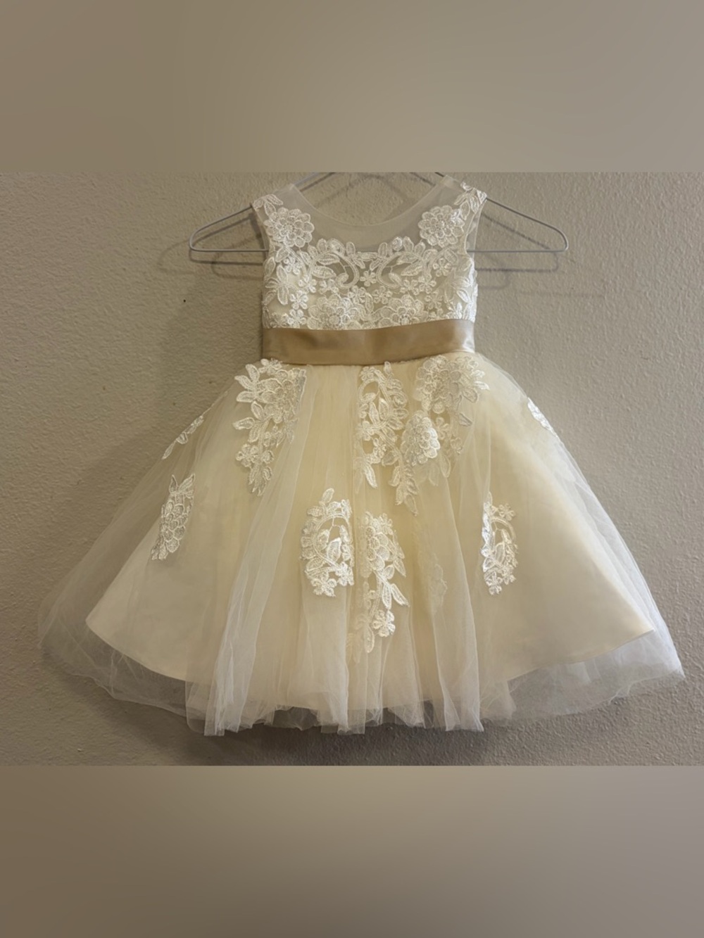 Miama Champagne Lace Tulle Flower Girl Dress Junior Bridesmaid Dress - Size 2